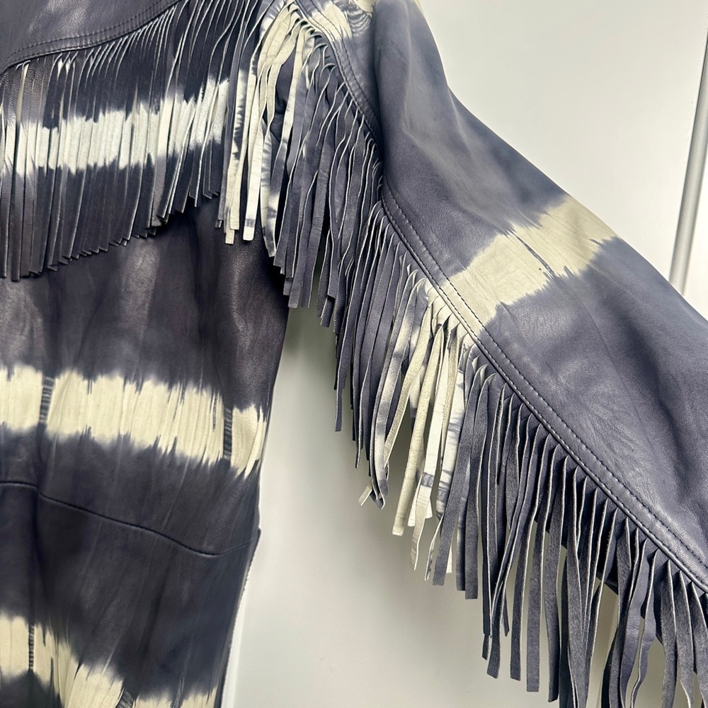 Sea New York **RARE** Zelda 100% Leather Fringe Jacket Tie Dye - Picture 8 of 11